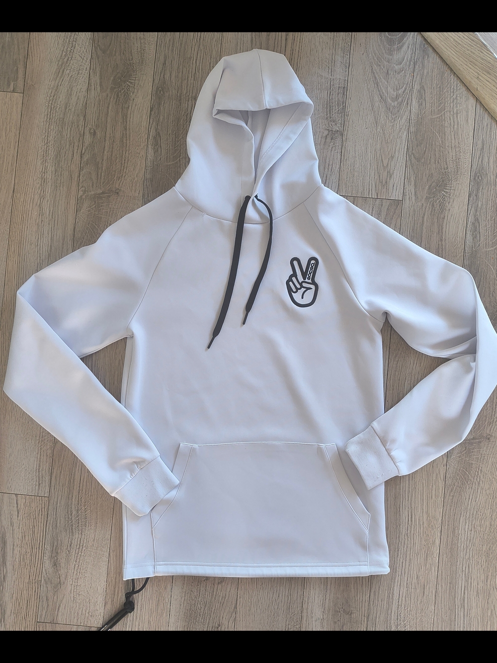 Men's White Hooded Sweatshirt with Peace Hand Patch